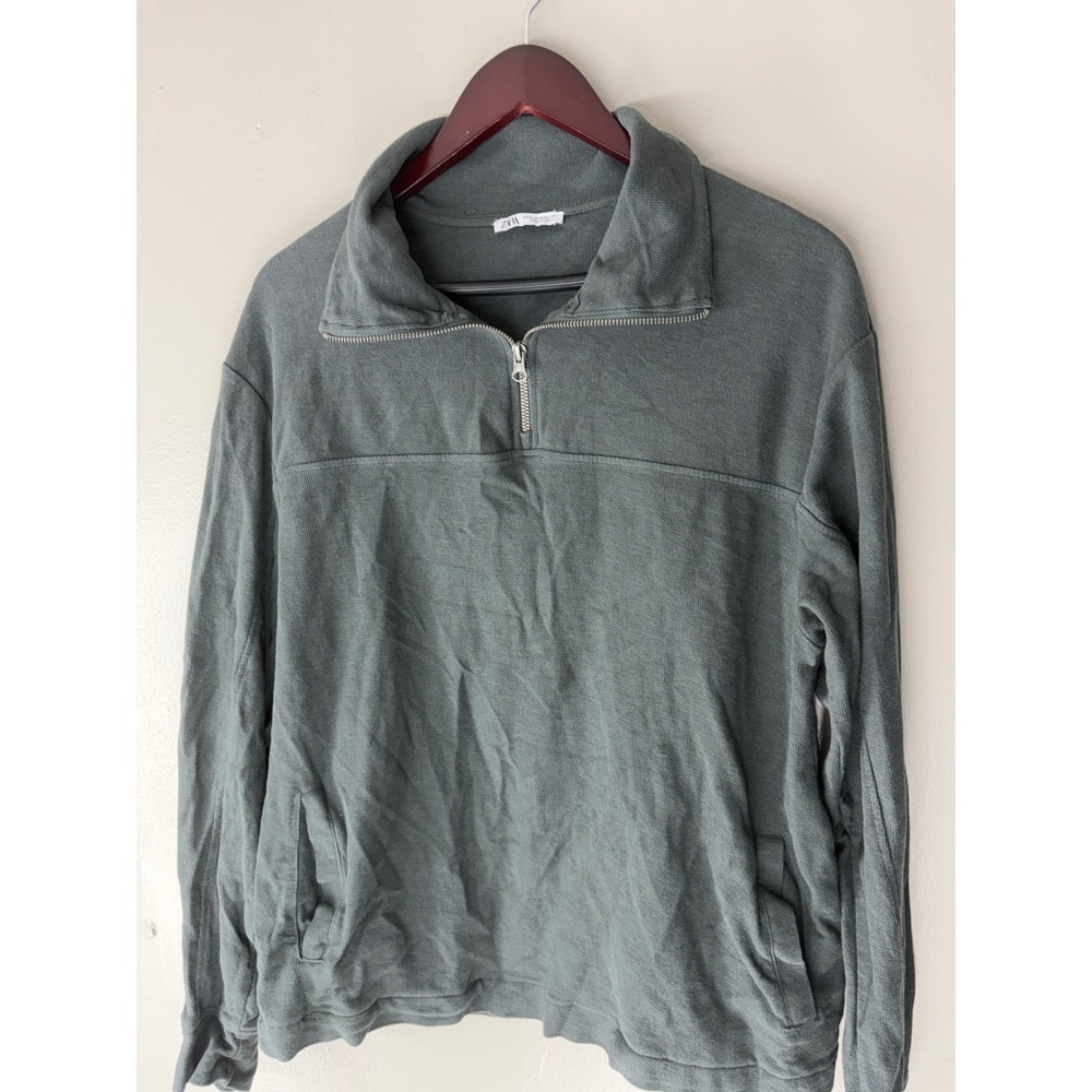 Zara Womens Quarter Zip Pullover Textured Knit Sweater Grey Medium